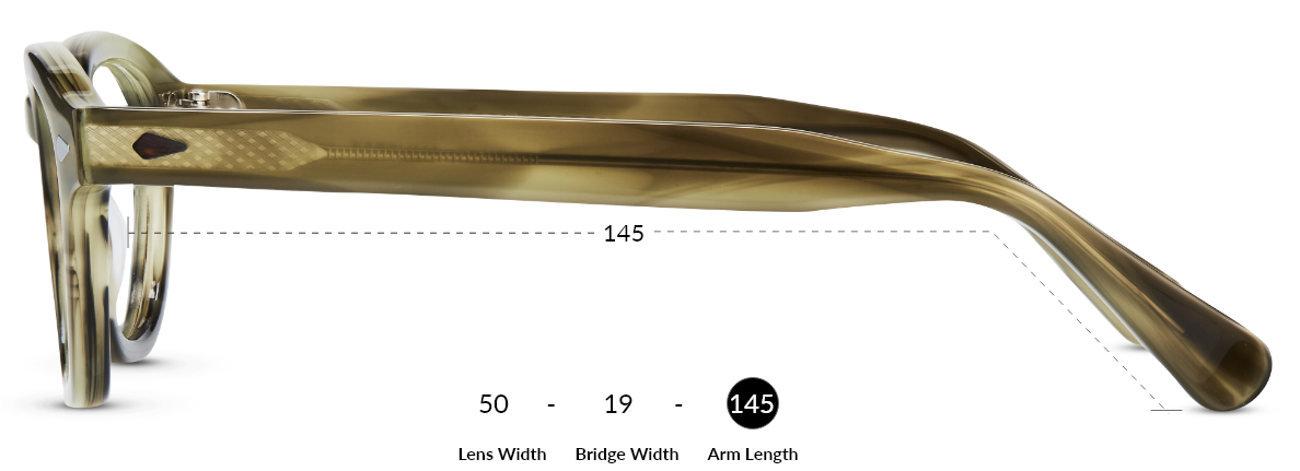 Temple length is length of the 'arms' of the frame.